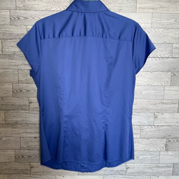 Antonio Melani Ellie Blouse Shirt Blue Button Front Cap Sleeve Cotton Small Posh - Picture 11 of 13
